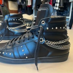 YSL leather high sneakers with chain